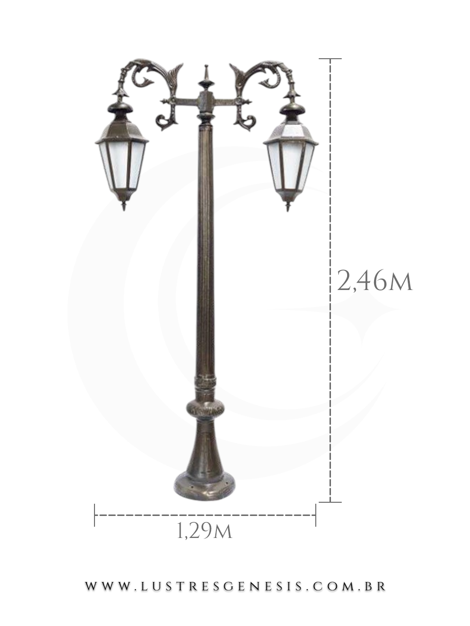 Poste de Iluminação 2,46m externa com Lanterna Clássico Retro estrutura robusta em alumínio fundido para jardim e fachada